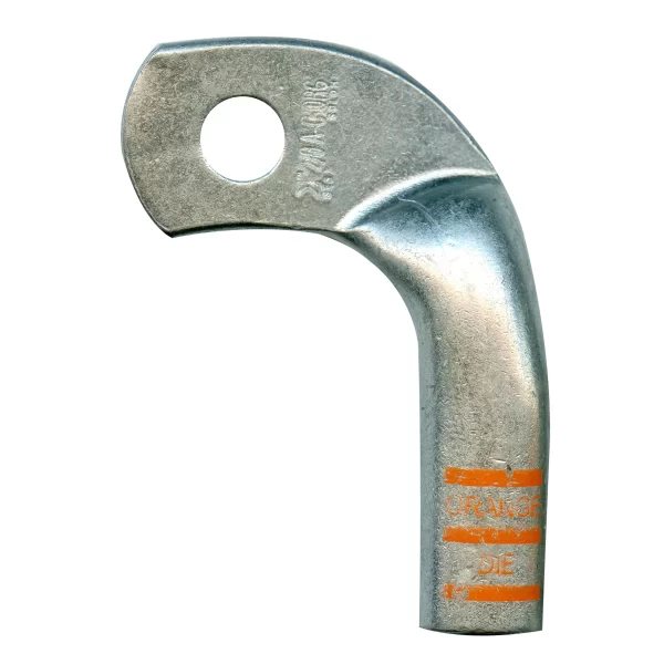 2/0 AWG Mega HD Copper Lug Left Elbow 3/8" Stud Orange 5 or 50 Pack Made in USA