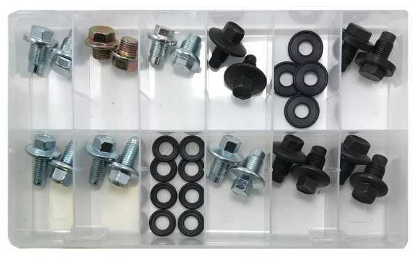 32 Piece Large O.E Style Oil Drain Plug and Gasket Assortment Box Kit 11 Sizes Made in the USA